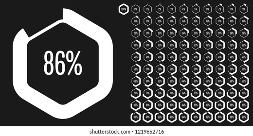Set of hexagon percentage diagrams from 0 to 100 ready-to-use for web design, user interface (UI) or infographic - indicator with white