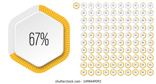 Set of hexagon percentage diagrams meters from 0 to 100 ready-to-use for web design, user interface UI or infographic - indicator with yellow