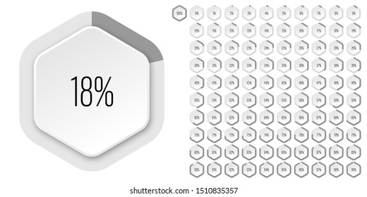 Set of hexagon percentage diagrams meters from 0 to 100 ready-to-use for web design, user interface UI or infographic - indicator with gray
