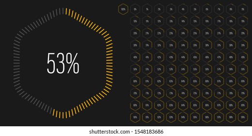 Set of hexagon percentage diagrams meters from 0 to 100 ready-to-use for web design, user interface UI or infographic - indicator with yellow