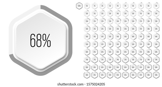 Set of hexagon percentage diagrams meters from 0 to 100 ready-to-use for web design, user interface UI or infographic with 3D concept - indicator with gray