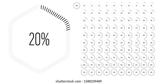Set of hexagon percentage diagrams meters from 0 to 100 ready-to-use for web design, user interface UI or infographic - indicator with black