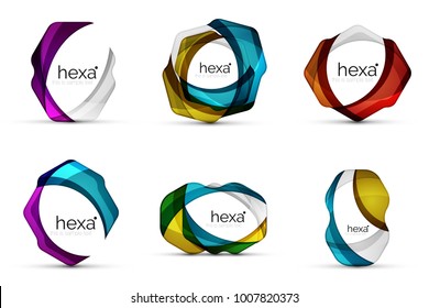 Set of hexagon shape business emblems. Vector techno clean professinal color icons
