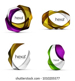 Set of hexagon shape business emblems. Vector techno clean professinal color icons