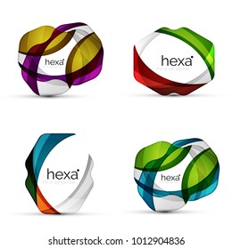 Set of hexagon shape business emblems. Vector techno clean professinal color icons