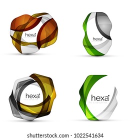 Set of hexagon shape business emblems. Vector techno clean professinal color icons