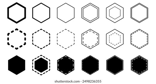 Conjunto de forma hexagonal y Plantilla de marco. Ilustración vectorial.