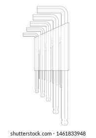 Set of hexagon tools. Vector rendering of 3d. Wire-frame style. The layers of visible and invisible lines are separated