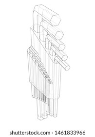 Set of hexagon tools. Vector rendering of 3d. Wire-frame style. The layers of visible and invisible lines are separated