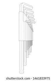 Set of hexagon tools. Vector rendering of 3d. Wire-frame style. The layers of visible and invisible lines are separated