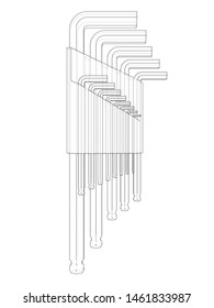 Set of hexagon tools. Vector rendering of 3d. Wire-frame style. The layers of visible and invisible lines are separated