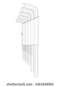 Set of hexagon tools. Vector rendering of 3d. Wire-frame style. The layers of visible and invisible lines are separated