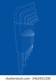 Set of hexagon tools. Vector rendering of 3d. Wire-frame style. The layers of visible and invisible lines are separated