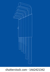 Set of hexagon tools. Vector rendering of 3d. Wire-frame style. The layers of visible and invisible lines are separated