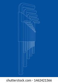 Set of hexagon tools. Vector rendering of 3d. Wire-frame style. The layers of visible and invisible lines are separated