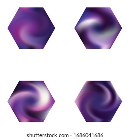 Set of hexagonal colorful backgrounds. Creative style of 90th, 80th. Trendy soft color concept. Violet elegant and effective, smooth blurred modern gradient covers.