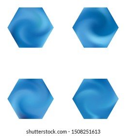 Set of hexagonal colorful backgrounds. Trendy soft color polygon. Polygonal style of 90th, 80th. Blue elegant and effective, smooth blurred modern gradient covers.