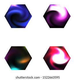 Set of hexagonal colorful backgrounds. Trendy soft color art. Simple style of 90th, 80th. Black elegant and effective, smooth blurred modern gradient covers.