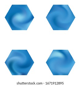 Set of hexagonal colorful backgrounds. Trendy soft color logo. Minimal style of 90th, 80th. Blue elegant and effective, smooth blurred modern gradient covers.