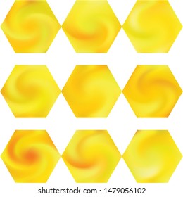 Set of hexagonal modern backgrounds. Trendy soft color shape. Flat style of 90th, 80th. Yellow fluid colorful gradient shapes for your mobile app and screens.