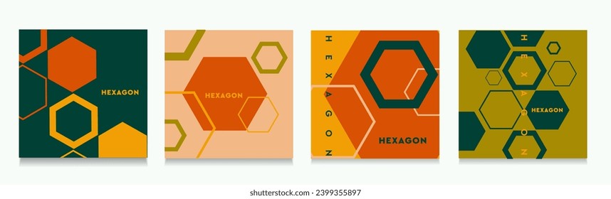 Colocar la estructura molecular hexagonal en colores verdes, naranjas y amarillos. Patrón abstracto de publicidad, web, medios sociales, afiche, pancarta, portada. Estilo retro 3D 70s . Ilustración vectorial.