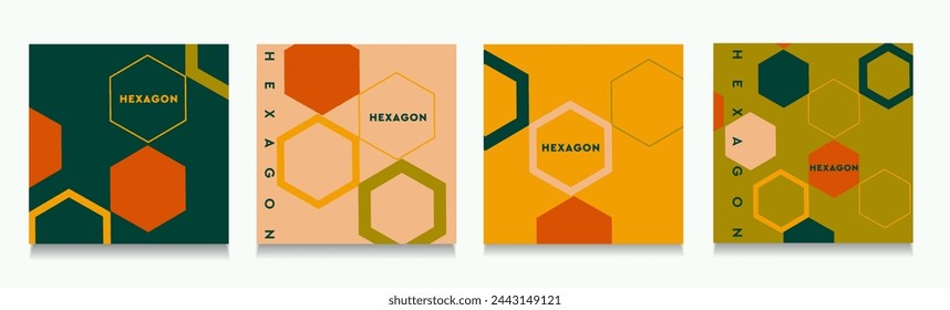 Establecer estructura molecular hexagonal en colores verde, naranja, amarillo. Patrón abstracto para la publicidad, web, medios sociales, cartel, banner, cubierta. Estilo retro 3D 70s . Ilustración vectorial.