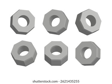 Set of Hexagonal Nuts in Multiple Views and Angles for Engineering Design
