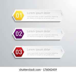 Set of hexagonal paper banners for business design, infographics, reports, number options, progress, workflow layout or websites. Clean and modern style