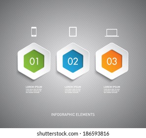 Set of hexagonal paper banners with striped background for business design, infographics, reports, number options, progress, step presentation, workflow layout or websites. Clean and modern style