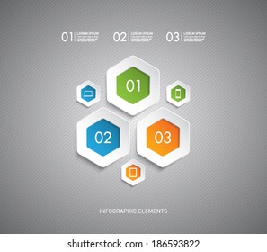 Set of hexagonal paper banners with striped background for business design, infographics, reports, number options, progress, step presentation, workflow layout or websites. Clean and modern style