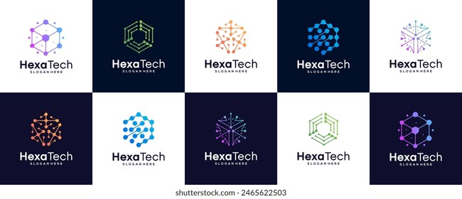 set Of Hexagonal technology Logo designs template