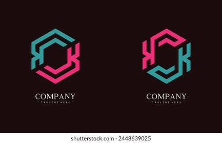 Set of hexagon-shaped monogram logo with the initial letter K. Suitable for various businesses.