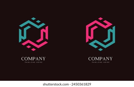 Set of hexagon-shaped monogram logo with the initial letter N. Suitable for various businesses.