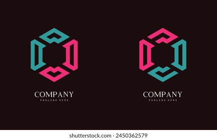 Set of hexagon-shaped monogram logo with the initial letter D. Suitable for various businesses.