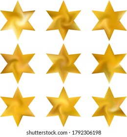 Set of hexagram colorful backgrounds. Good soft color hexagon. Traditional sacred religious symbols. Yellow elegant and effective, smooth blurred modern gradient covers.