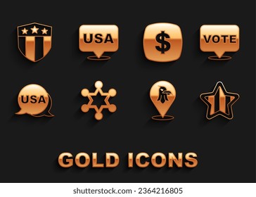 Set Hexagram sheriff, Vote, USA Independence day, Eagle, Dollar symbol, Shield with stars and  icon. Vector