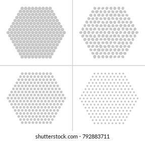 Set of hexahedral of dots and stones from different sizes on a white background. Vector