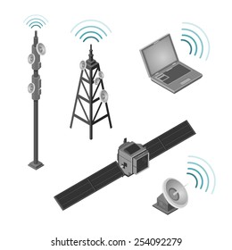 Um conjunto de ícones de comunicação oi tecnologia. Ícones de comunicação. conjunto de comunicação sem fio oi tecnologia.