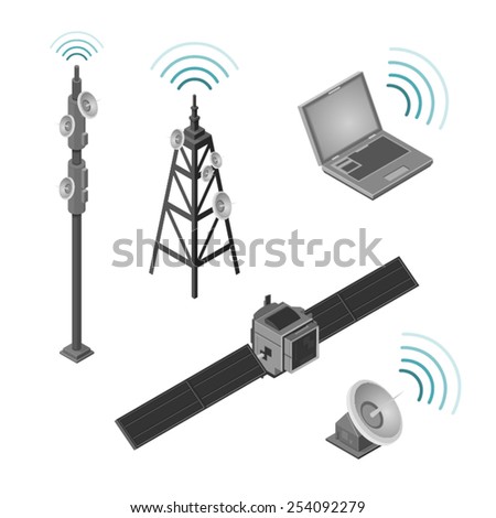 A set of hi tech communication Icons. Communication Icons.  hi tech wireless communication set.
