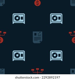 Set Hierarchy with dollar, Resume and Safe on seamless pattern. Vector