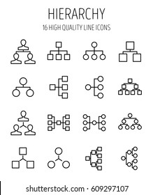 Set of hierarchy icons in modern thin line style. High quality black outline sctructure symbols for web site design and mobile apps. Simple organization pictograms on a white background.