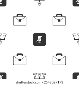 Set Hierarchy organogram chart, Mute microphone and Briefcase on seamless pattern. Vector