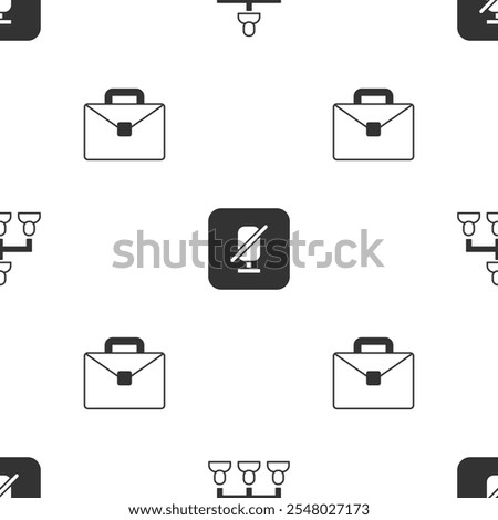 Set Hierarchy organogram chart, Mute microphone and Briefcase on seamless pattern. Vector