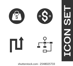 Set Hierarchy organogram chart, Shopping bag with Sale, Arrow and Dollar symbol icon. Vector
