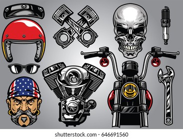 set of high detailed motorcycle element
