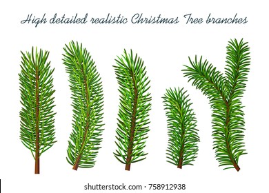 Set of high detailed realistic christmas tree branches isolated on white