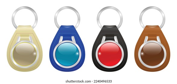 set of high detailed and realistic leather key chain isolated.