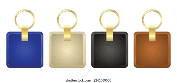 set of high detailed and realistic leather key chain isolated. 