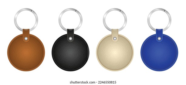 set of high detailed and realistic leather key chain isolated. 