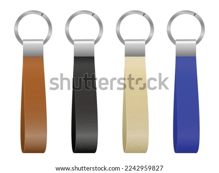 set of high detailed and realistic leather key chain isolated.  商業照片 © 